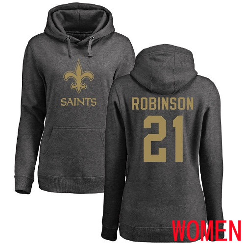 New Orleans Saints Ash Women Patrick Robinson One Color NFL Football #21 Pullover Hoodie Sweatshirts->women nfl jersey->Women Jersey
